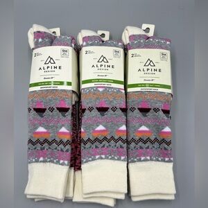 6 Pairs! Girls Alpine Design Snowsport Penguin Space Calf Cut Socks. Sz S, 10-4